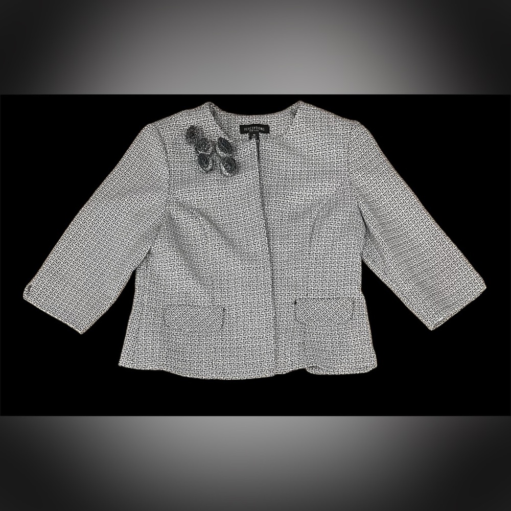 Perceptions New York Size 16 Black & White Tweed Jacket Blazer /w Shoulder Pads.